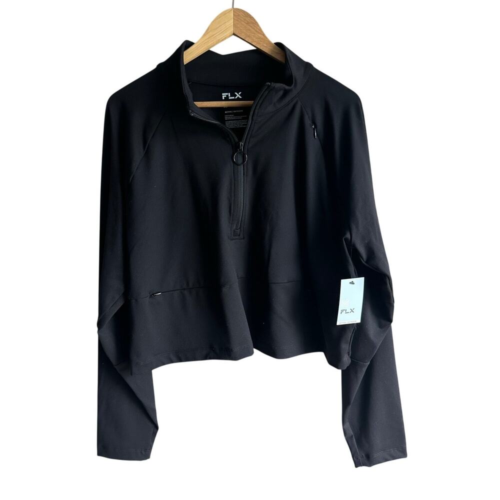 FLX Cropped Quarter-zip activewear pullover Black XL NEW